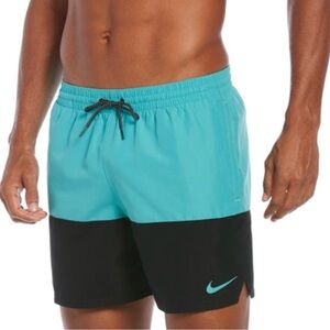🆕 Nike Men's Split 5” Volley Shorts Teal Navy Colorblock Swim Bathing Suit  M